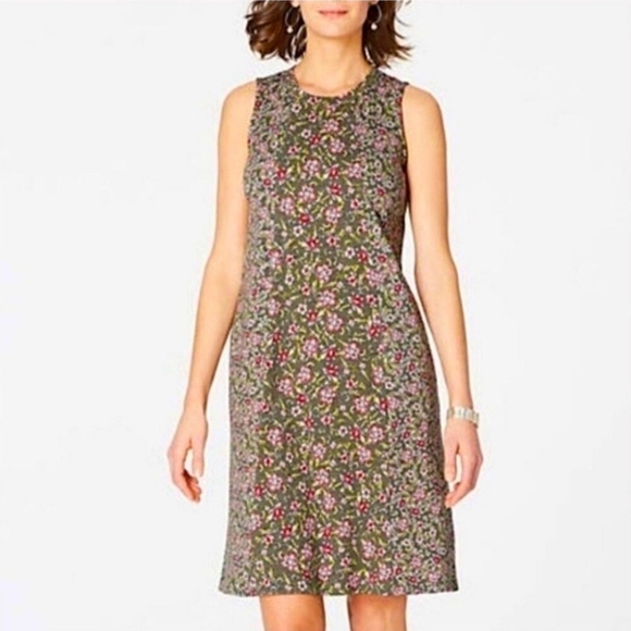 J. Jill Dresses & Skirts - New J.Jill A-Line Green Floral Sleeveless Knit Dress Size L Knee Length